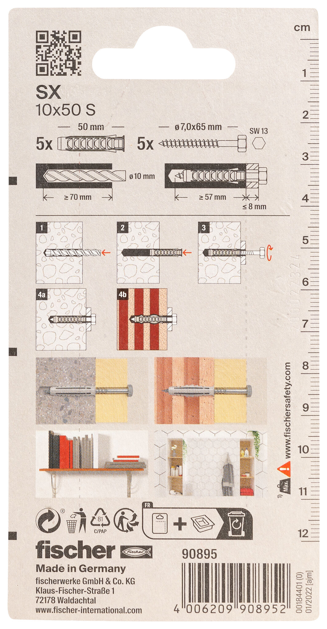 Packaging: "fischer Expansion plug SX 10 x 50 S with screw"