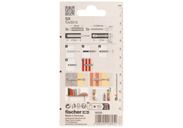 Emballasje: "fischer Nylonplugg SX 10 x 50 med skrue (NOBB 49136666)"