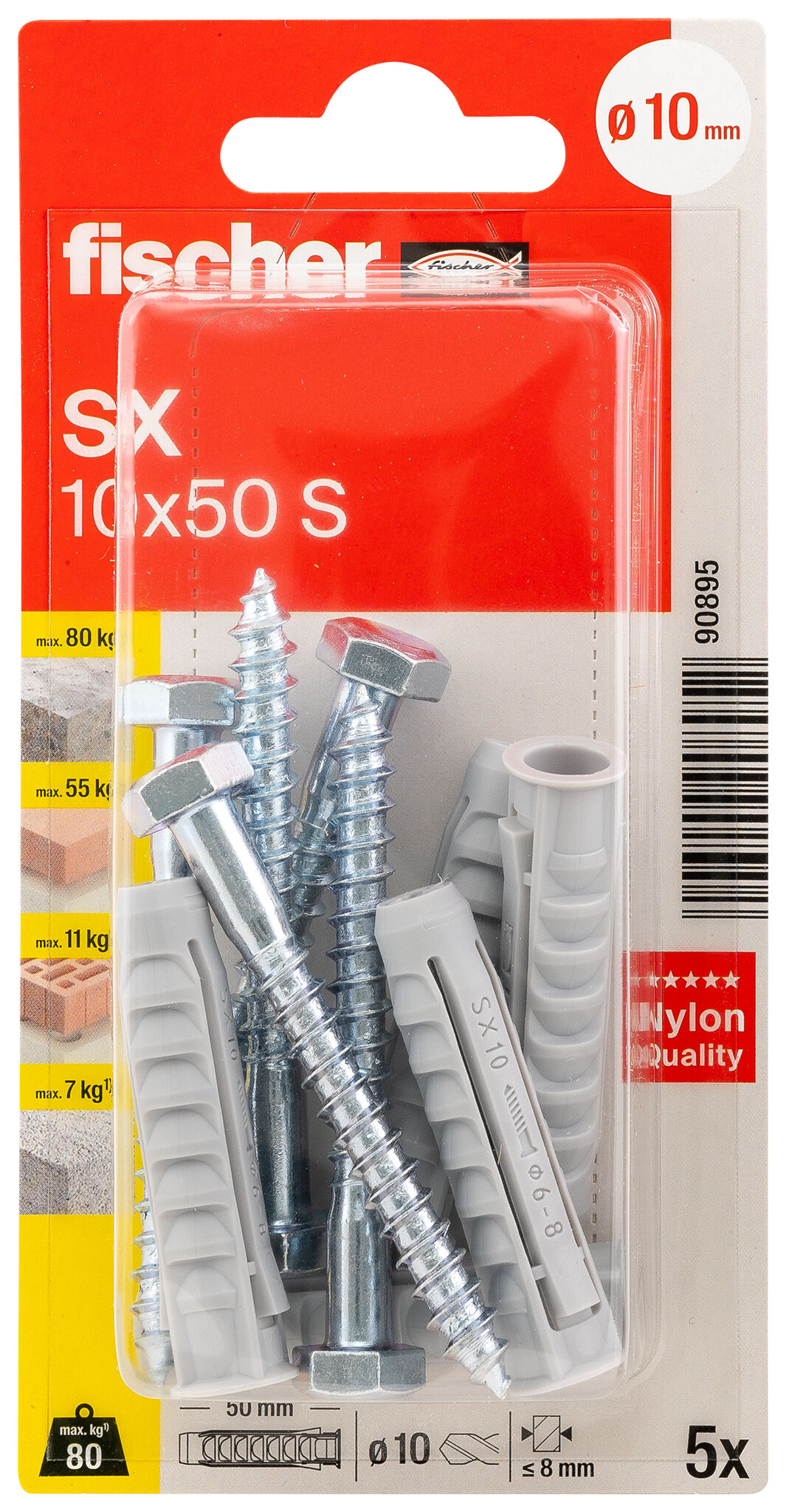 Packaging: "fischer Expansion plug SX 10 x 50 S with screw"