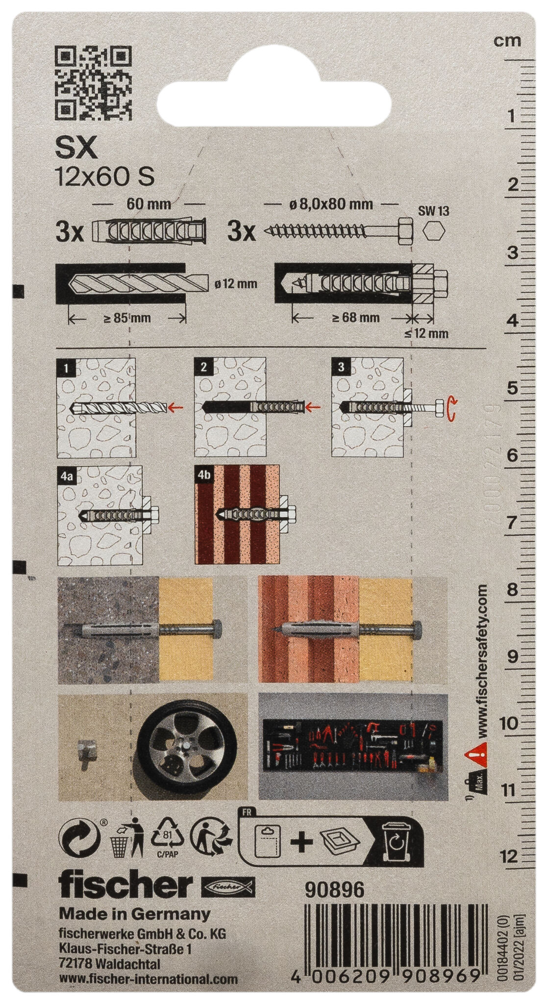 Packaging: "fischer Expansion plug SX 12 x 60 S with screw"