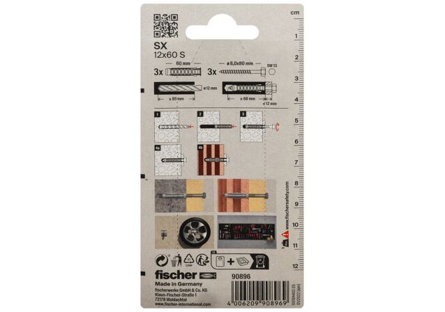 Packaging: "fischer Bucha de expansão SX 12 x 60 com parafuso"