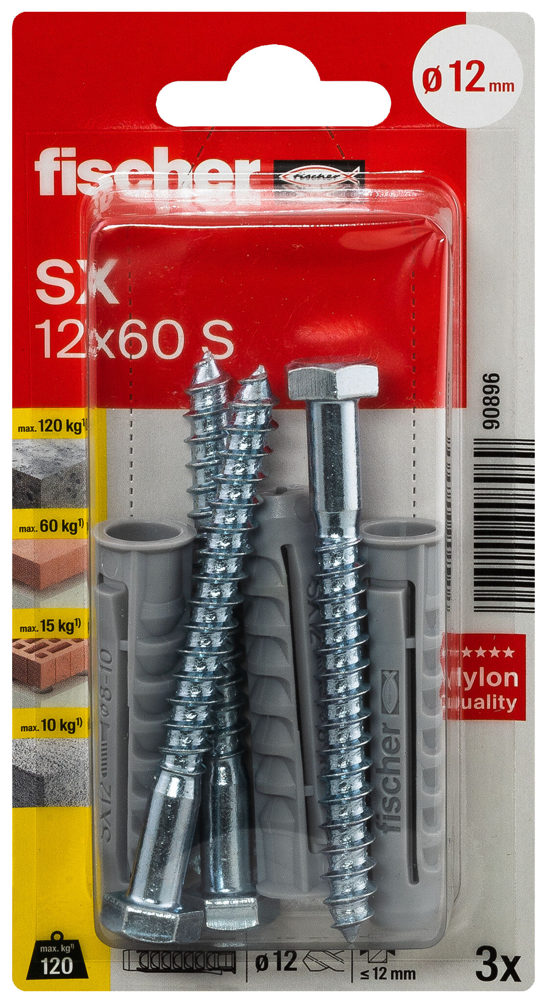 Packaging: "fischer Expansion plug SX 12 x 60 S with screw"
