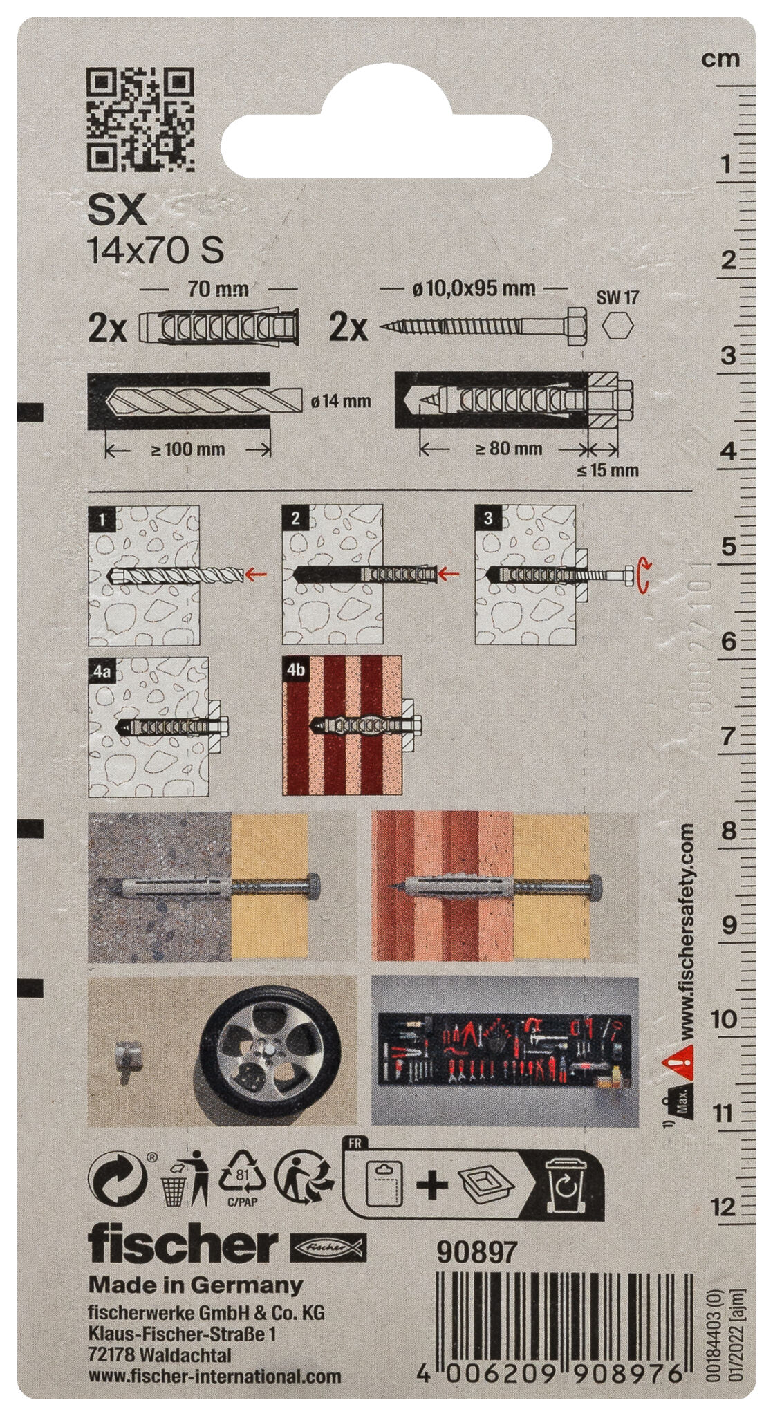 Packaging: "fischer Expansion plug SX 14 x 70 S with screw"