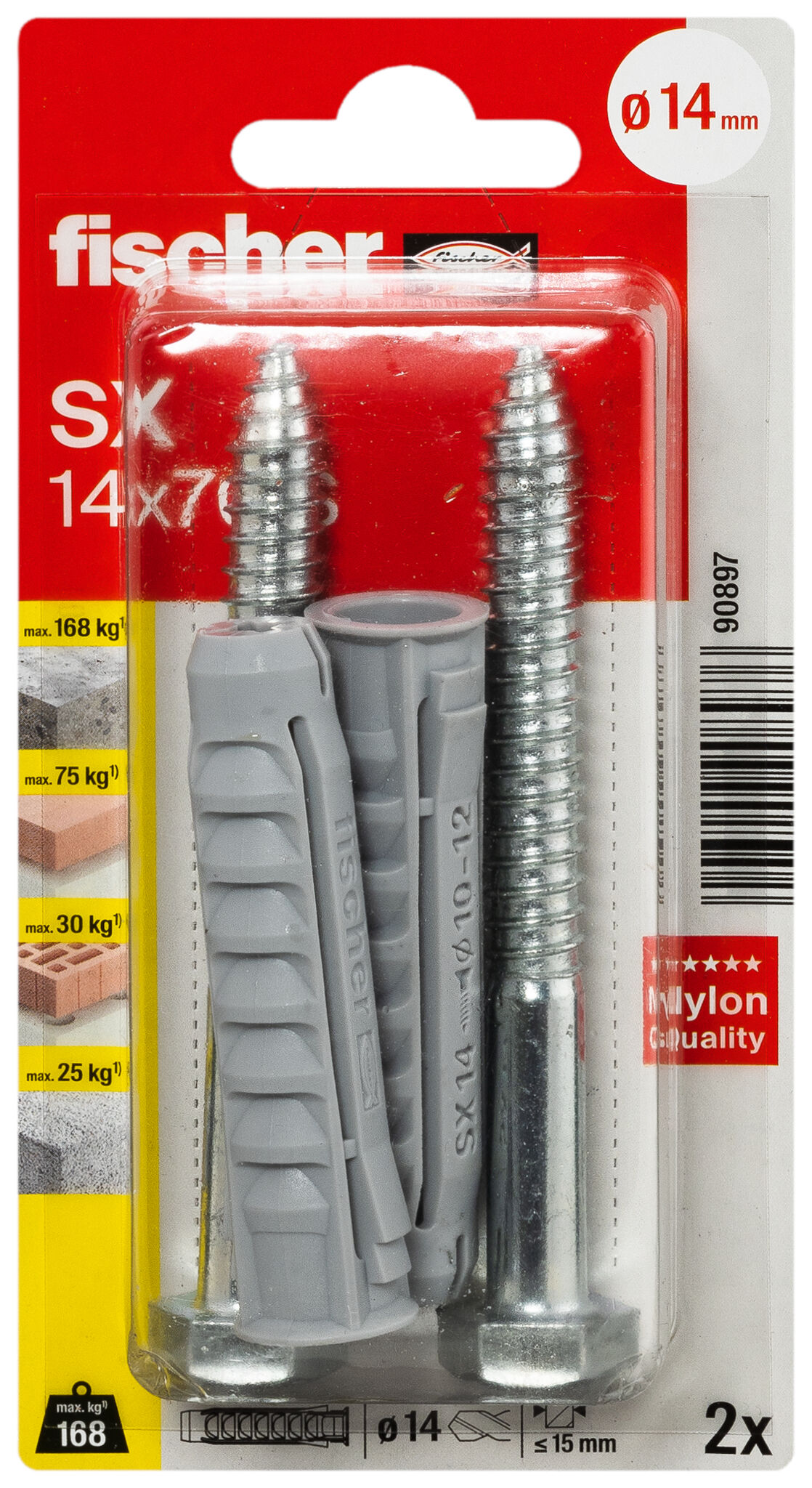 Packaging: "fischer Expansion plug SX 14 x 70 S with screw"