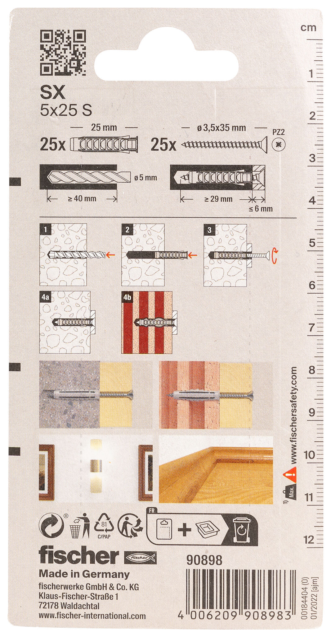 Packaging: "fischer Expansion plug SX 5 x 25 S with screw"