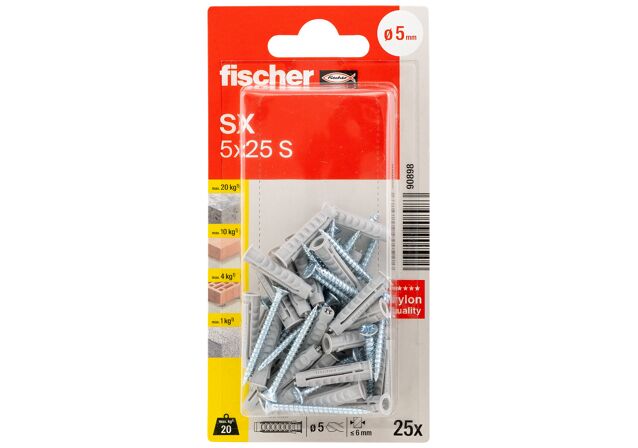 Packaging: "fischer Expansion plug SX 5 x 25 S with screw"