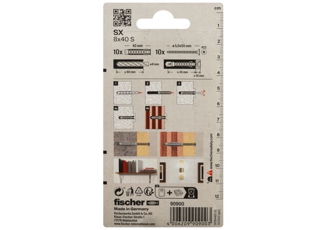 Packaging: "fischer Plug SX 8 x 40 met deeldraad schroef"