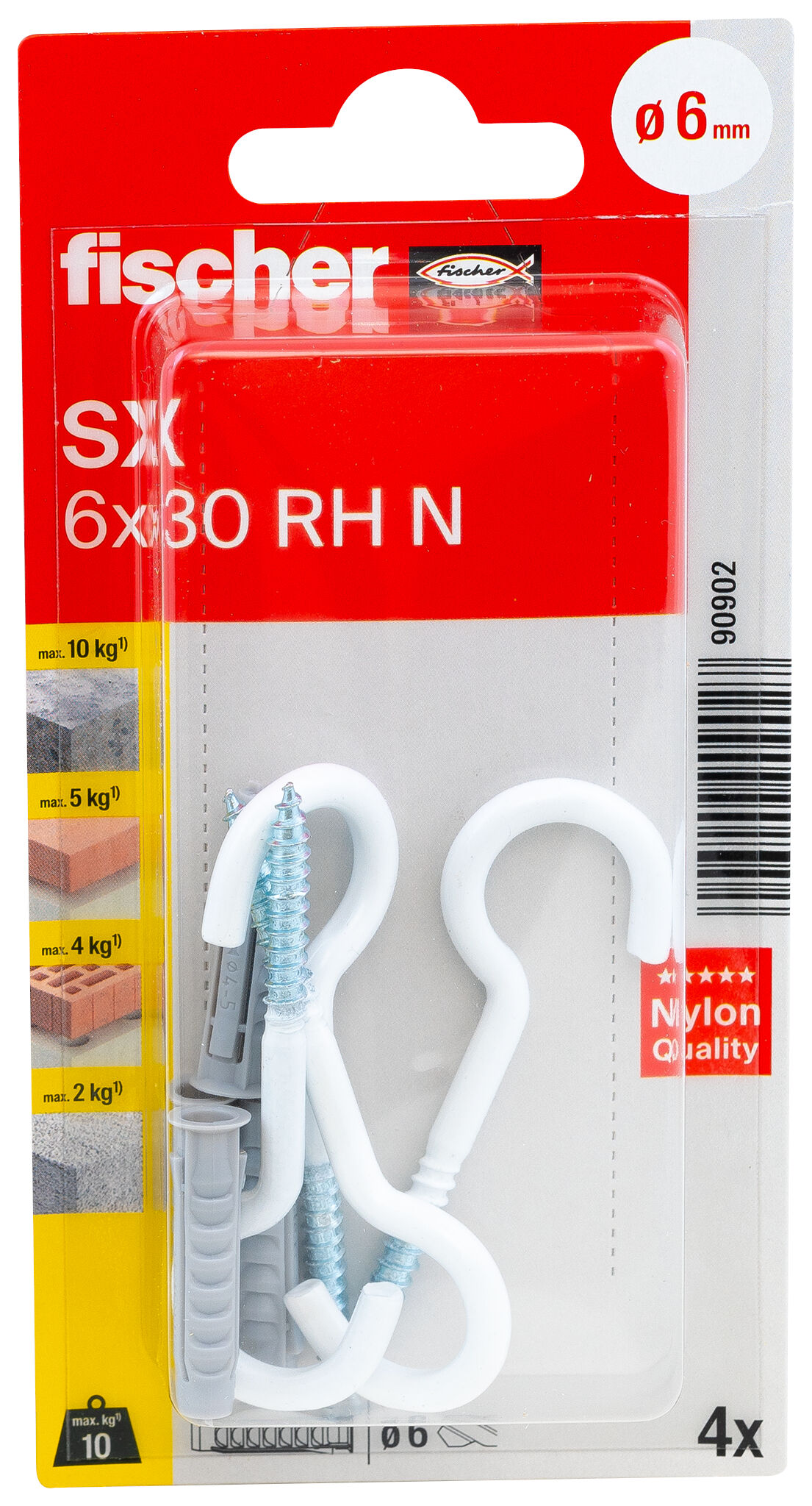 Packaging: "fischer Expansion plug SX 6 x 30 RH with round hook"