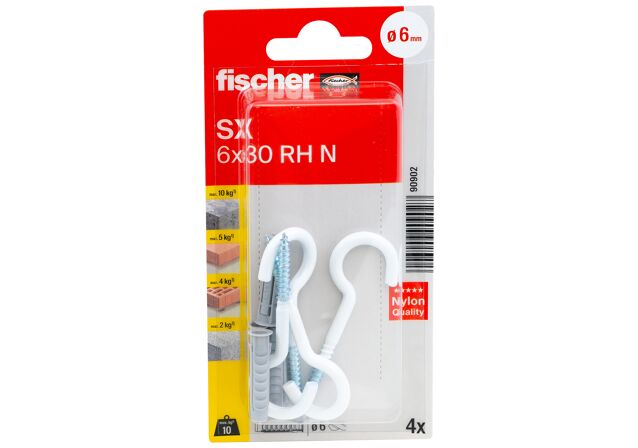 Packaging: "fischer Expansion plug SX 6 x 30 RH with round hook"