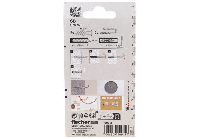 Packaging: "fischer dübel SB 8/6 K derékszögű kampóval SB-kártya"