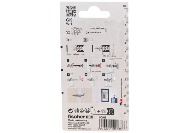 Packaging: "fischer Plasterboard fixing GK WH with angle hook"