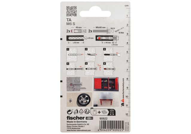 Packaging: "fischer Ağır hizmet tipi ankraj TA M6 S/10 K NV"