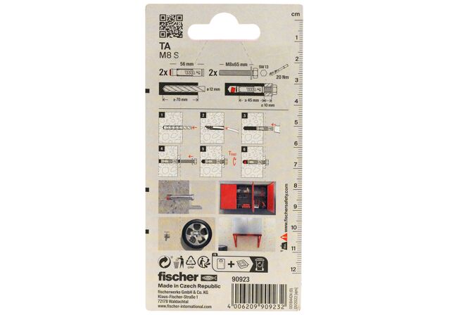 Packaging: "fischer nagyszilárdságú feszítődübel TA M8 S/10 K NV"
