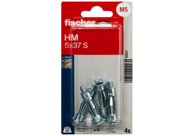 Emballasje: "fischer Gipsplateanker HM 5 x 37 S med skrue blisterkort (NOBB 49137018)"