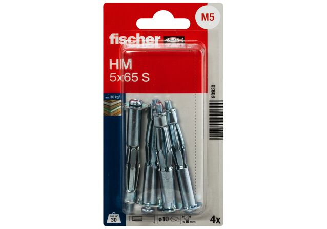 Packaging: "fischer Metal cavity fixing HM 5 x 65 S with screw SB-card"