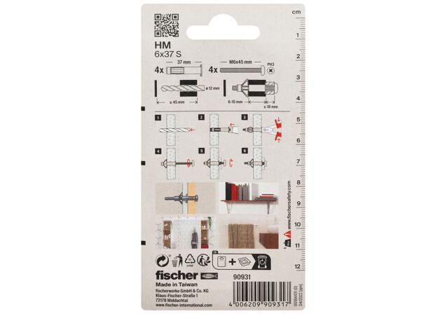 Packaging: "fischer Metal boşluk sabitlemesi HM 6 x 37 S SB-kart vidalı"