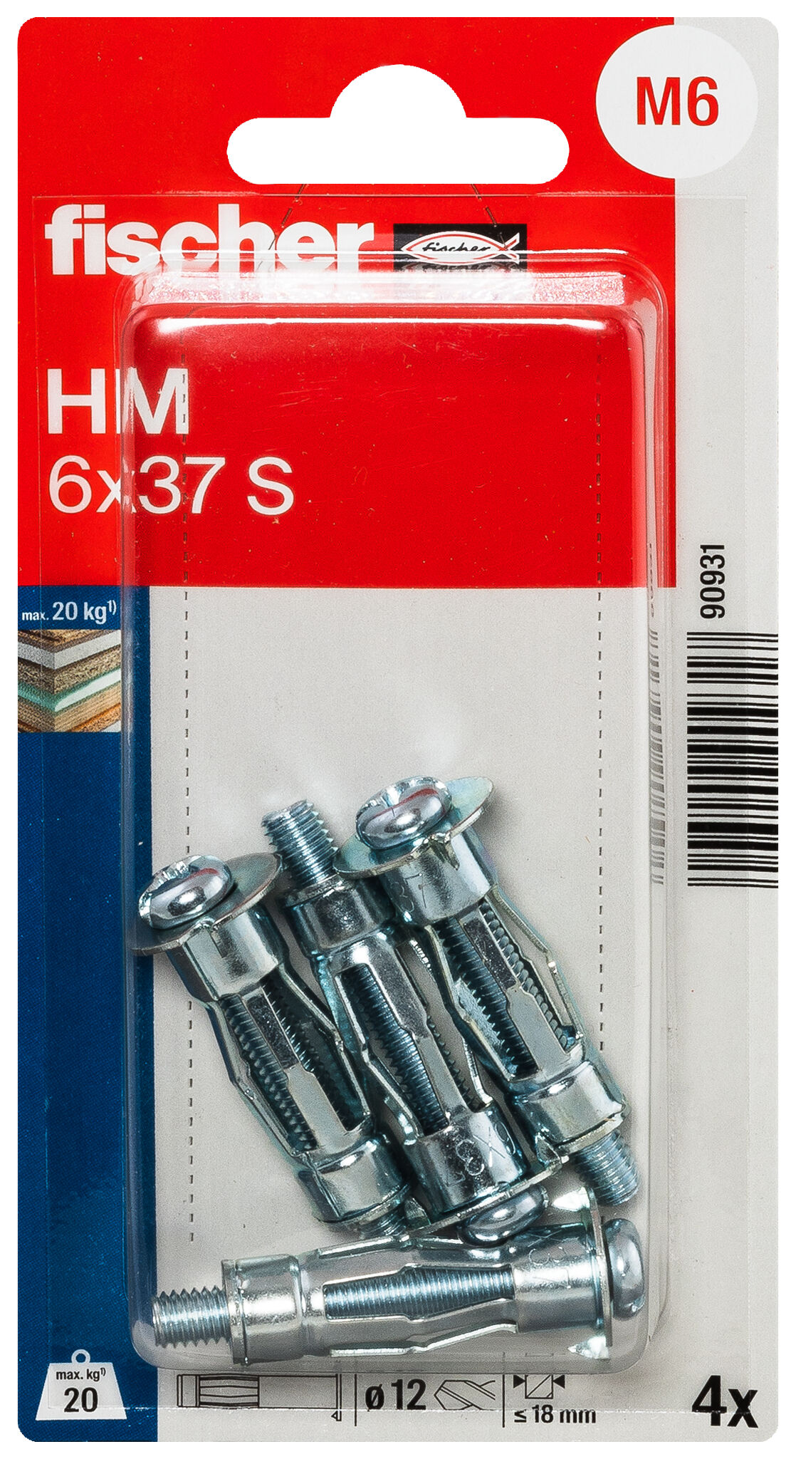 Packaging: "fischer Metal cavity fixing HM 6 x 37 S with screw SB-card"