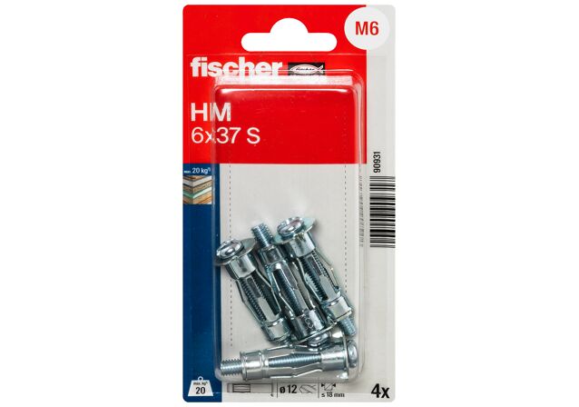 Packaging: "fischer Metallitulppa levyseiniin HM 6 x 37 S with screw SB-card"