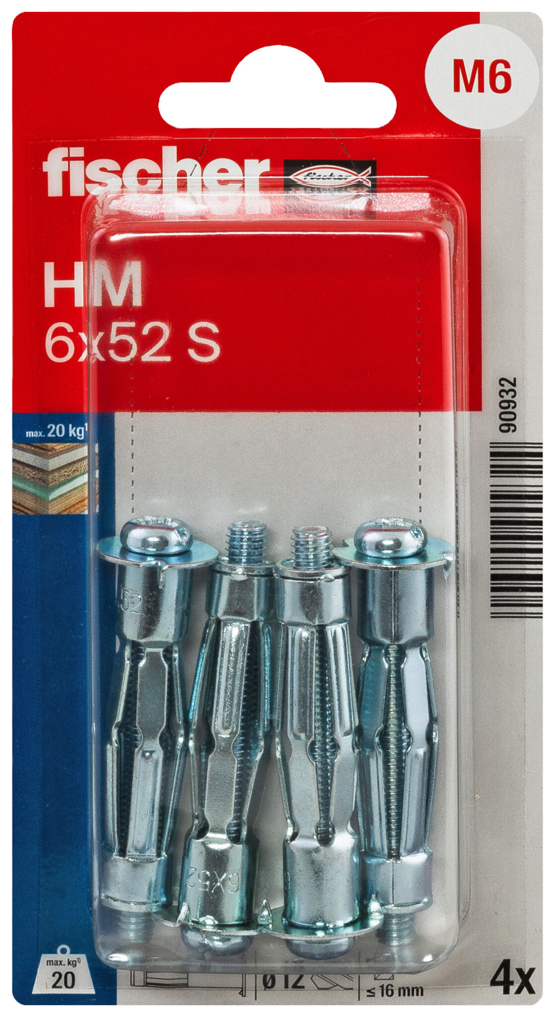Packaging: "fischer Metal cavity fixing HM 6 x 52 S with screw SB-card"