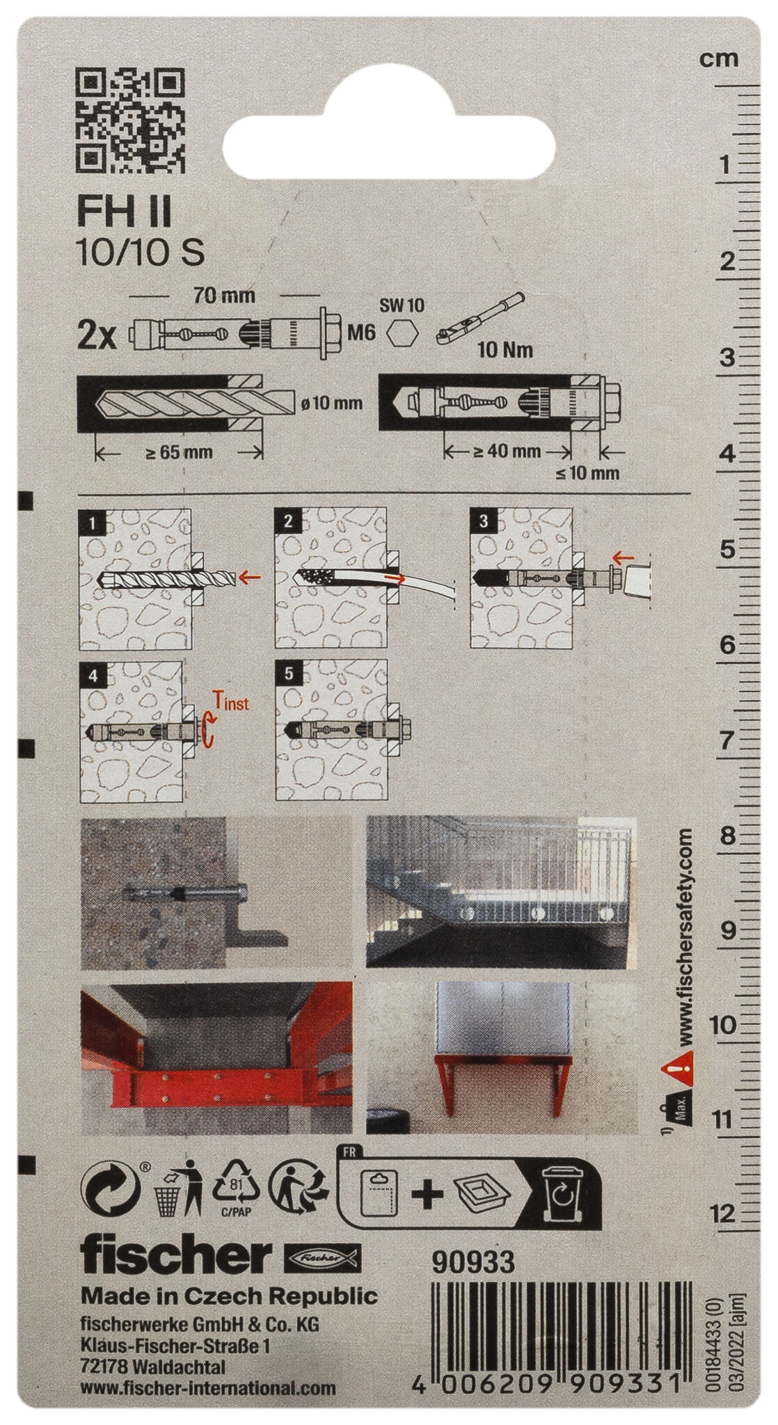 Packaging: "fischer High performance anchor FH II 10/10 S with hexagonal head K NV SB-card"