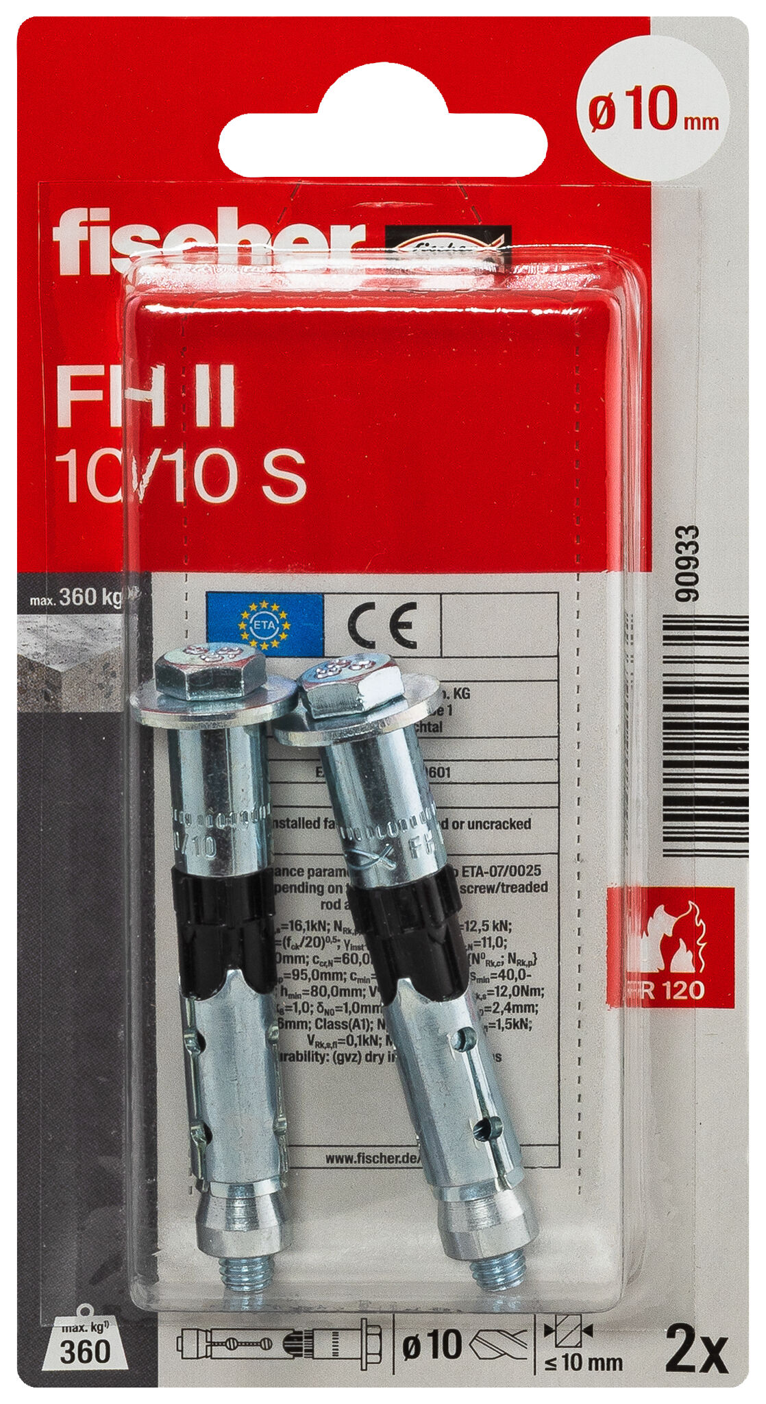 fischer High performance anchor FH II 10/10 S with hexagonal head K NV  SB-card