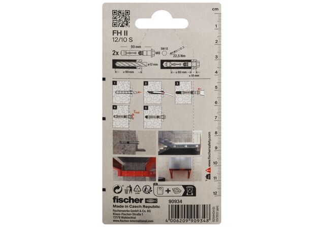 Packaging: "fischer High performance anchor FH II 12/10 S with hexagonal head K NV SB-card"