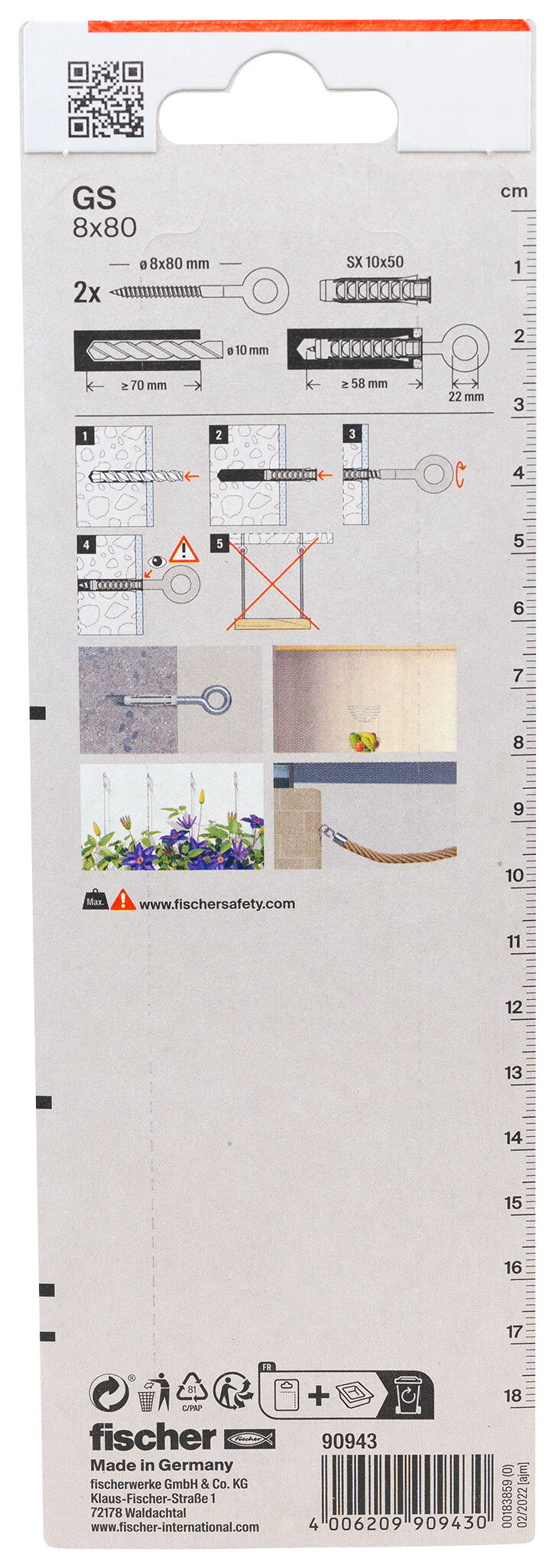 Packaging: "fischer Eye screw GS 8 x 80 K SB-card"