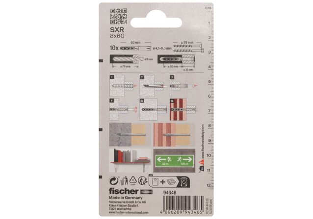 Packaging: "fischer Frame fixing SXR 8 x 60 K SB-card"