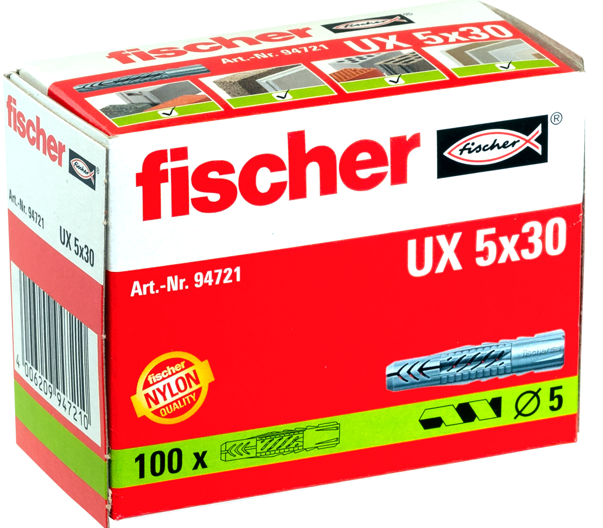 fischer Universal plug UX 5 x 30 without rim