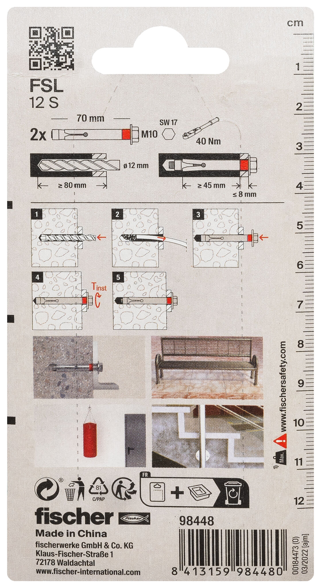 Packaging: "fischer sleeve anchor FSL 12 S K NV"