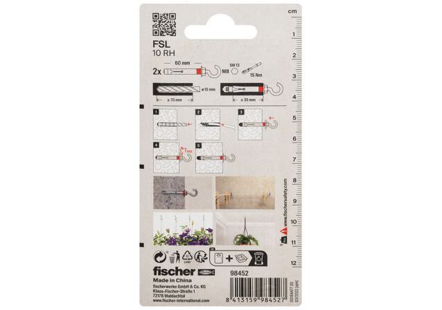 Packaging: "fischer sleeve anchor FSL 10 RH K NV"