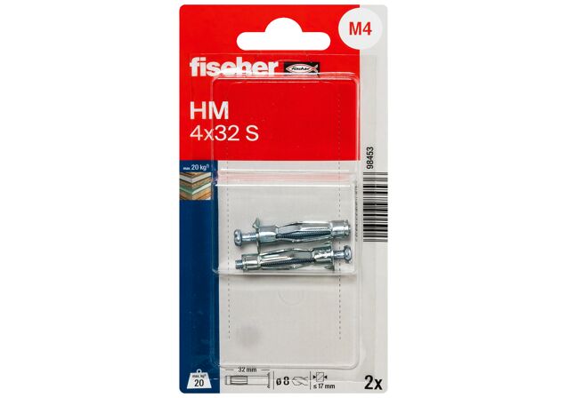 Packaging: "fischer Metallitulppa levyseiniin HM 4 x 32 S with screw SB-card"