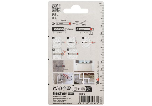 Packaging: "fischer sleeve anchor FSL 8 S K NV"