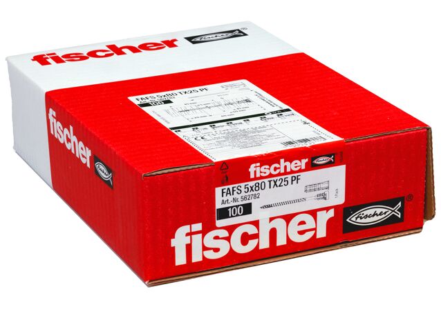 Packaging: "fischer justerklips-skrue FAFS 5 x 80 TX 25 PF"