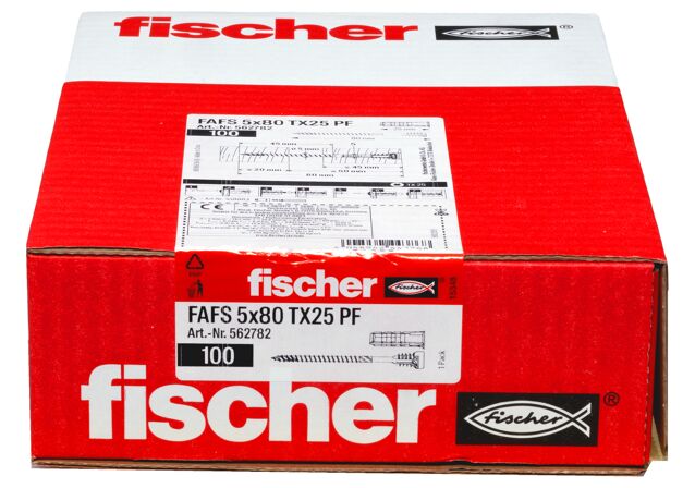 Emballasje: "fischer justerskrue FAFS 5 x 80 T 25 PF til forborede karmer (NOBB 60031843)"