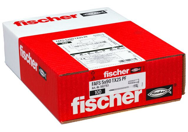 Packaging: "fischer justerklips-skrue FAFS 5 x 90 TX 25 PF"