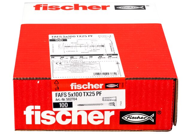 Emballasje: "fischer justerskrue FAFS 5 x 100 T 25 PF til forborede karmer (NOBB 60031840)"