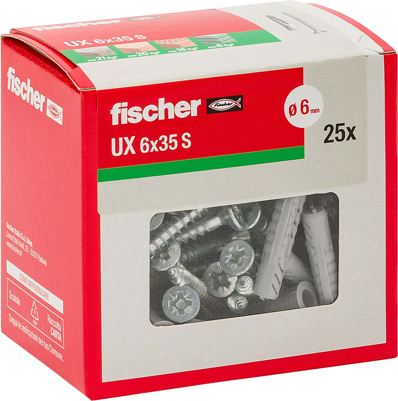 Confezione: "UX 6x35 S Y tassello con vite"