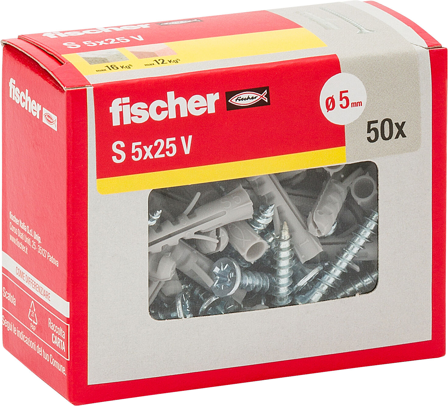 Confezione: "S 5x25 V tassello con vite"