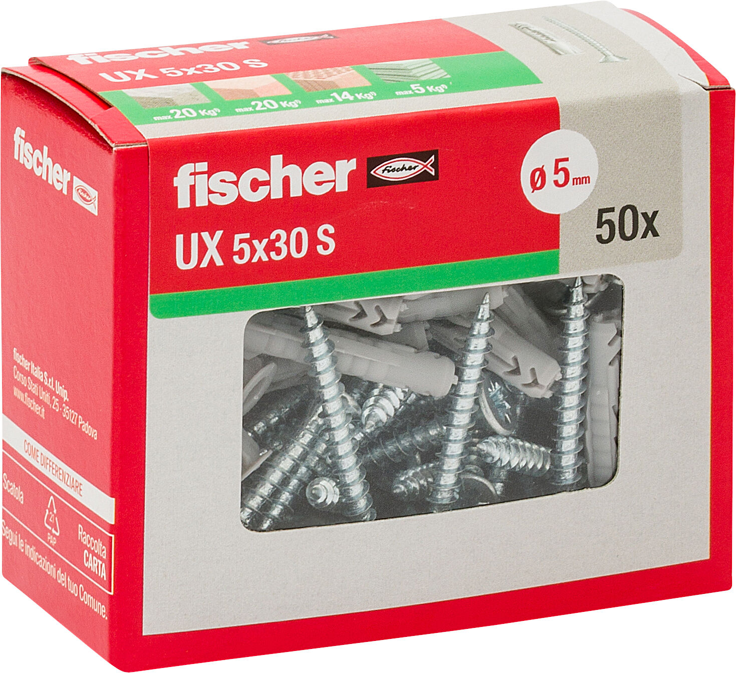 Confezione: "UX 5x30 S Y tassello con vite"