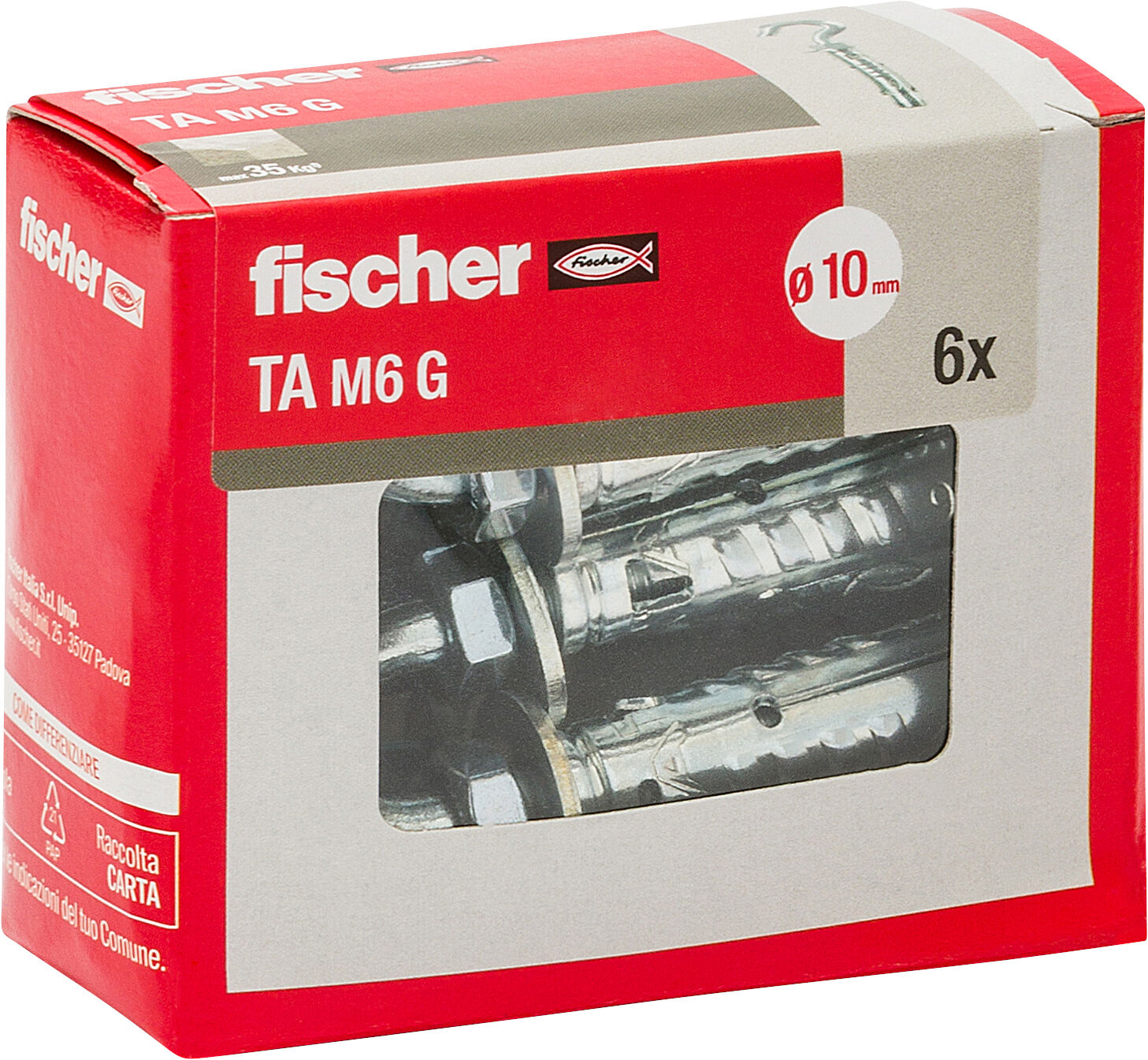 Confezione: "TA M6 G Y Ancorante metallico con gancio"