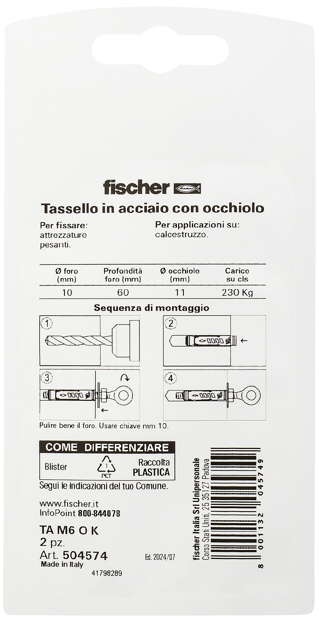 Confezione: "TA M6 O K Ancorante metallico con occhiolo"