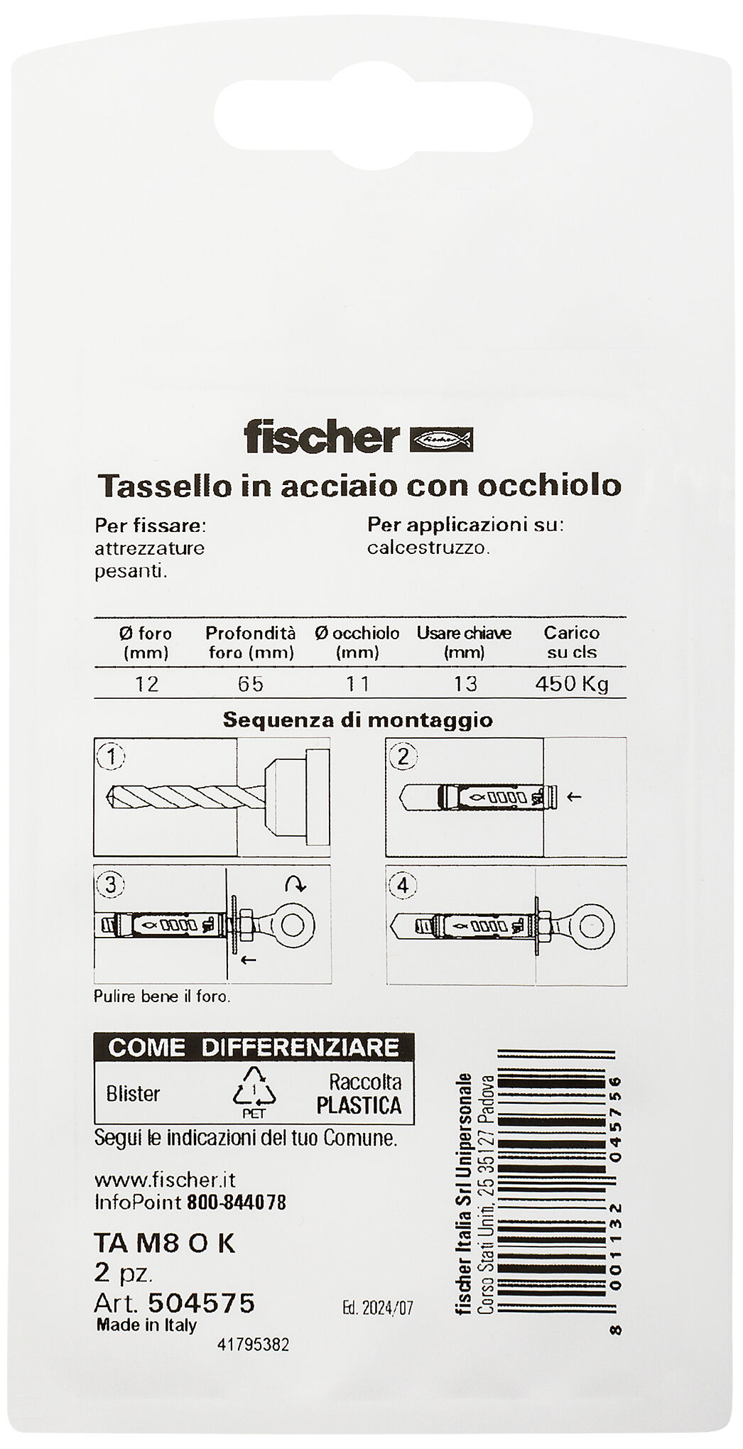 Confezione: "TA M8 O K Ancorante metallico con occhiolo"