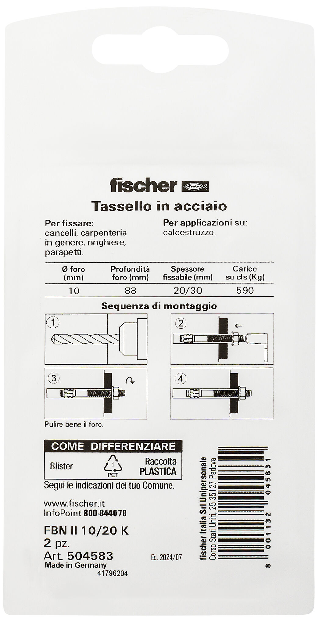 Confezione: "FBN II 10/20 K Ancorante a battere in acciaio zincato con fascetta espandente"