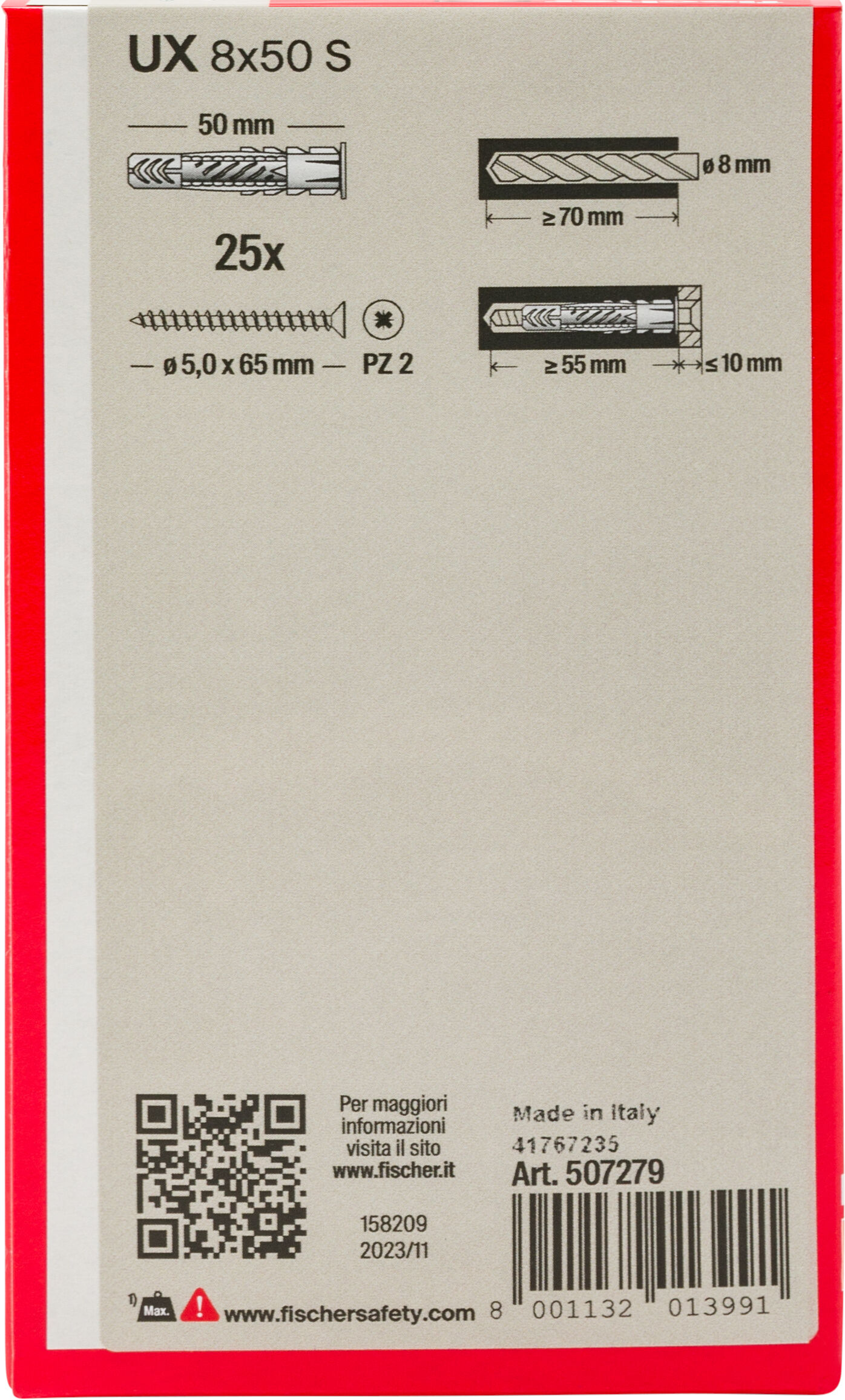 Confezione: "UX 8x50 S Y tassello con vite"