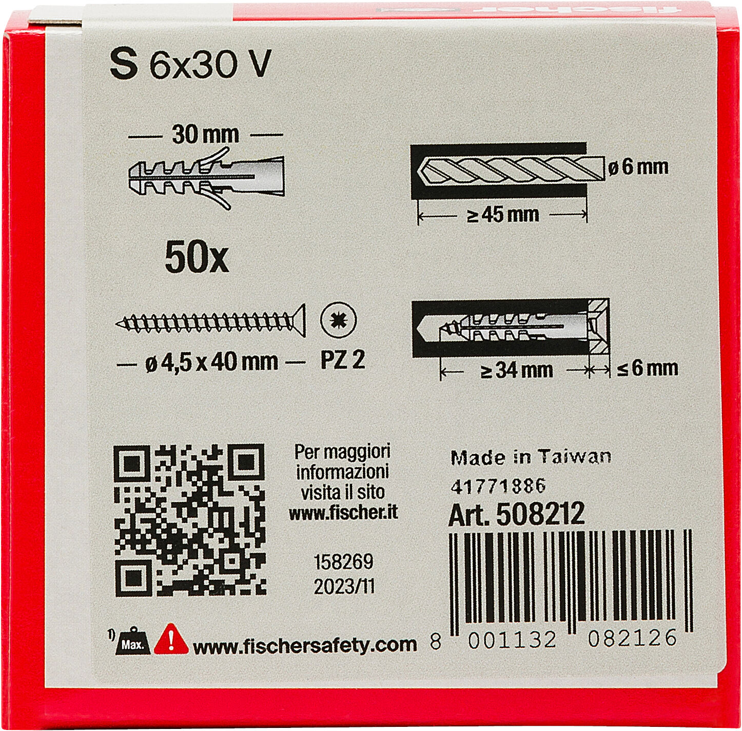 Confezione: "S 6x30 V tassello con vite"