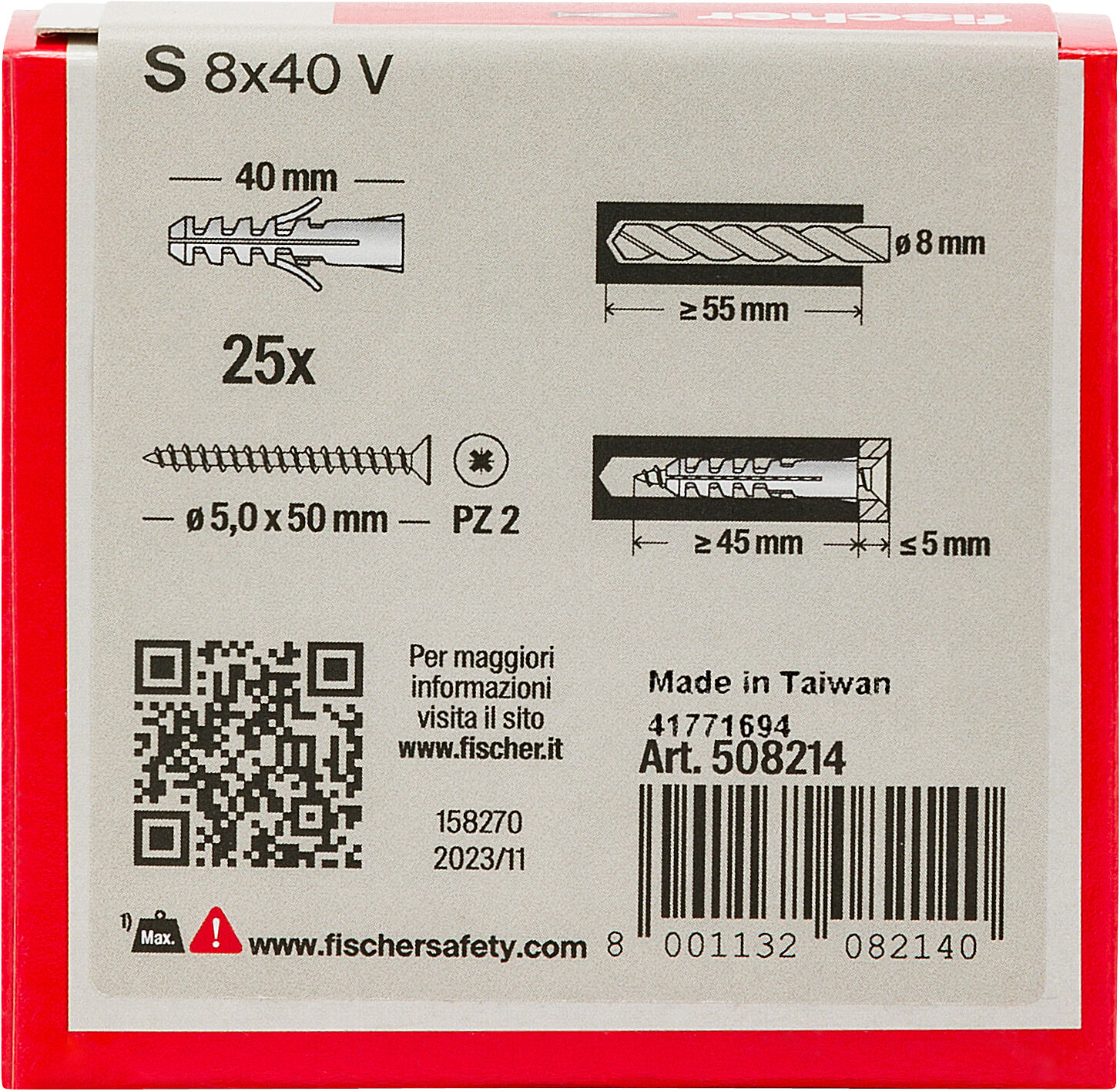 Confezione: "S 8x40 V Y tassello con vite"