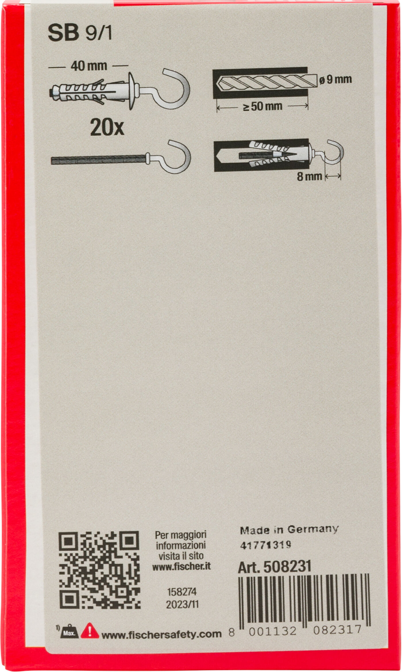 Confezione: "SB 9/1 Y"