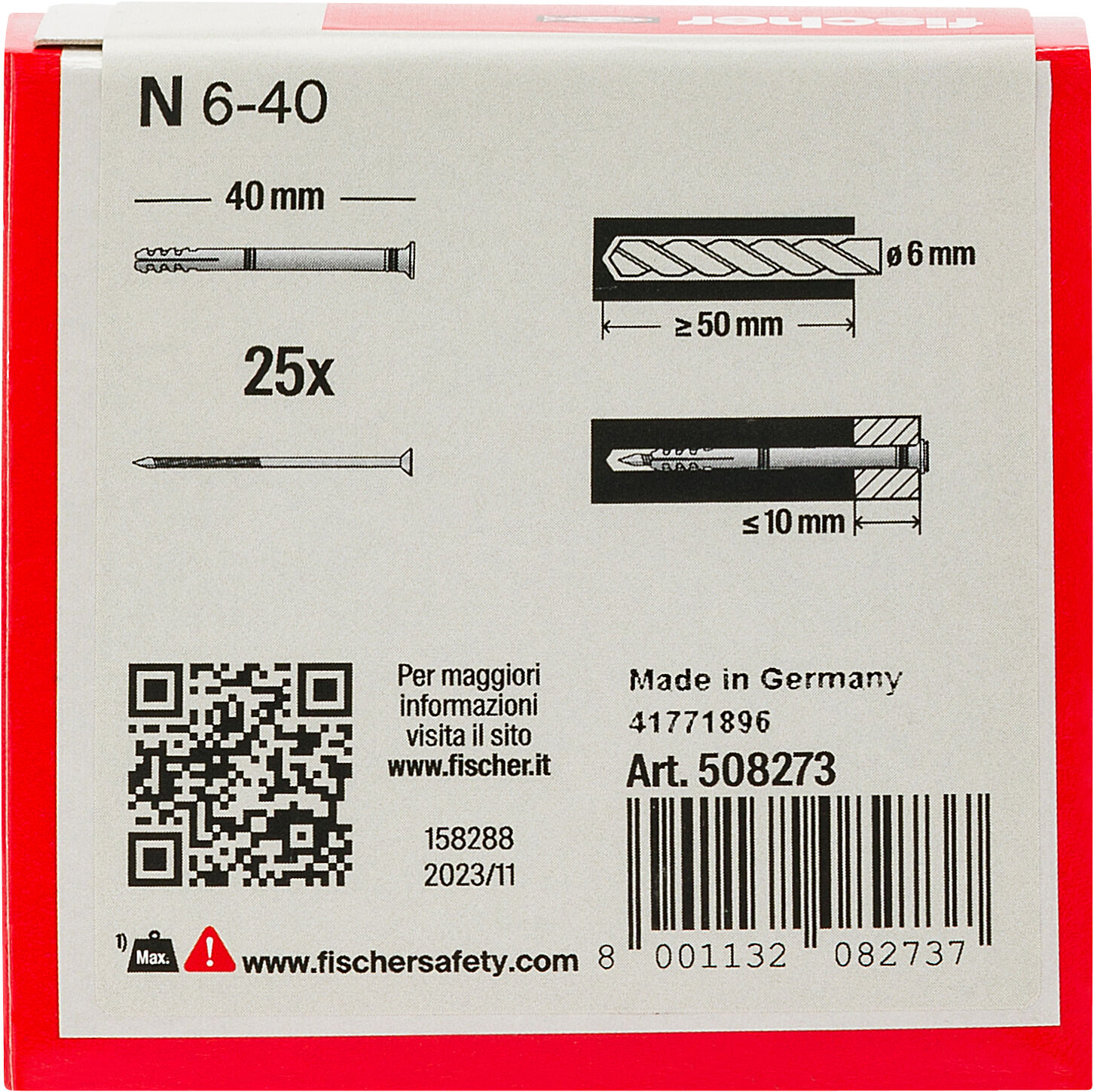 Confezione: "N 6x40 Y"