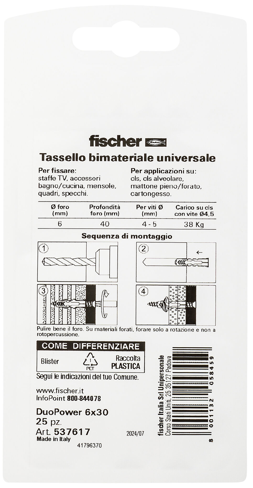 Confezione: "DuoPower 6x30 tassello in blister"